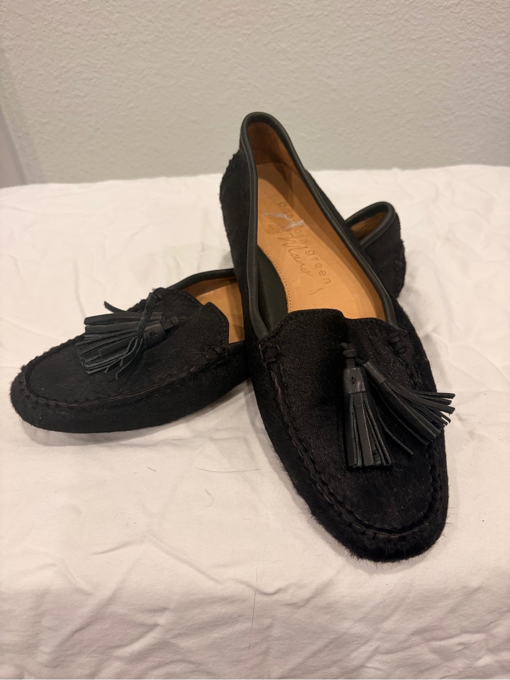Patrica Green a Mano Black Moccasin Loafers with Tassel in Calfhair